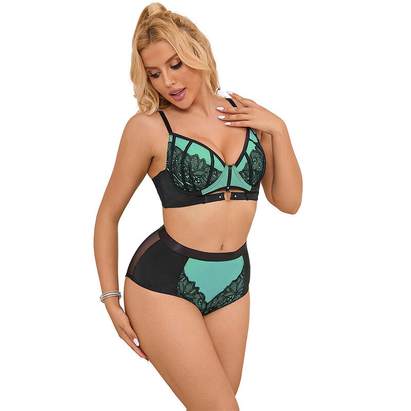 Subblime Green Patent Leather Mesh Zipper Bra Set L/XL
