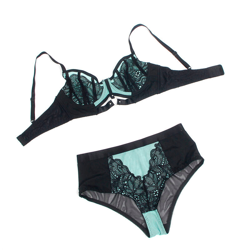 Subblime Green Patent Leather Mesh Zipper Bra Set S/M