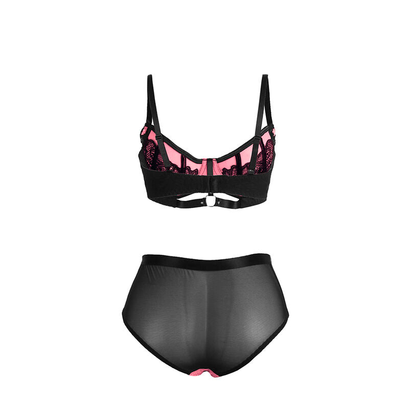 Conjunto de Lencería Rosa Push-Up Subblime con Encaje y Malla - Talla L/XL