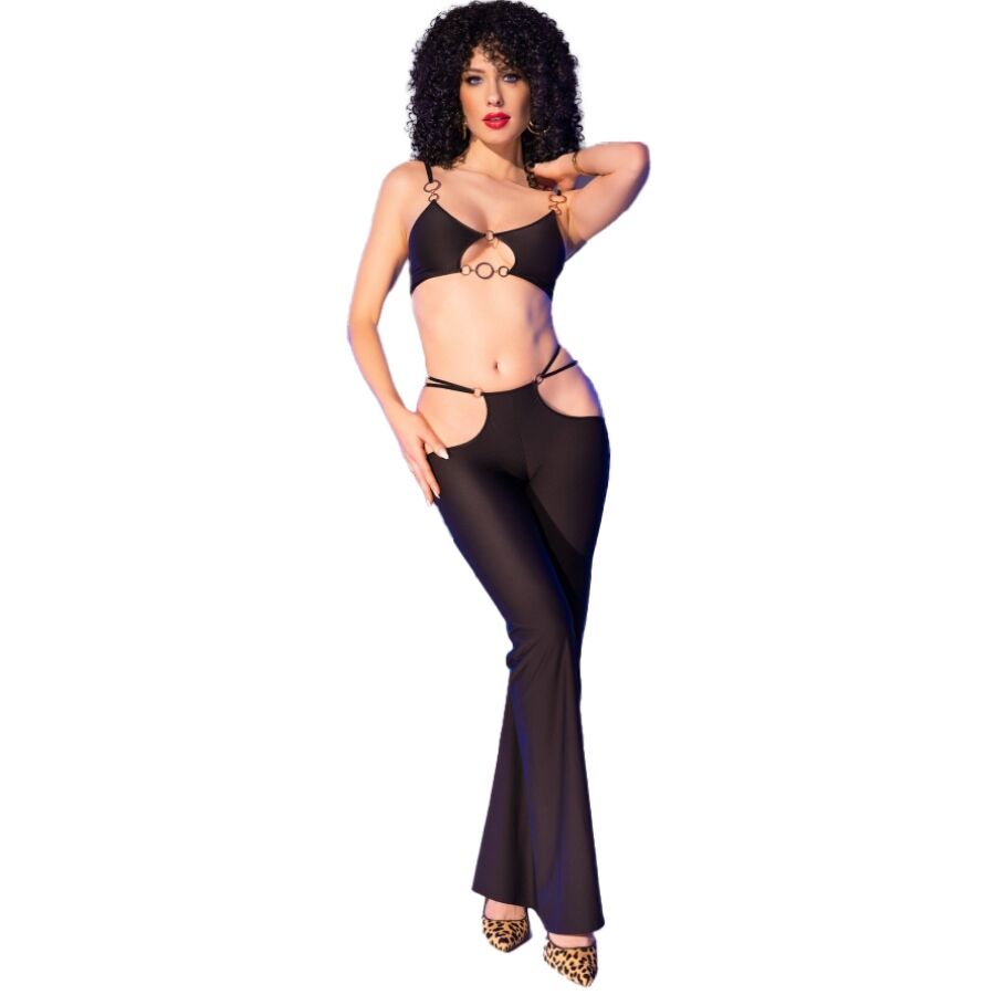 Set Chilirose CR 4851 Top y Leggings Negros con Accesorios Dorados Talla M