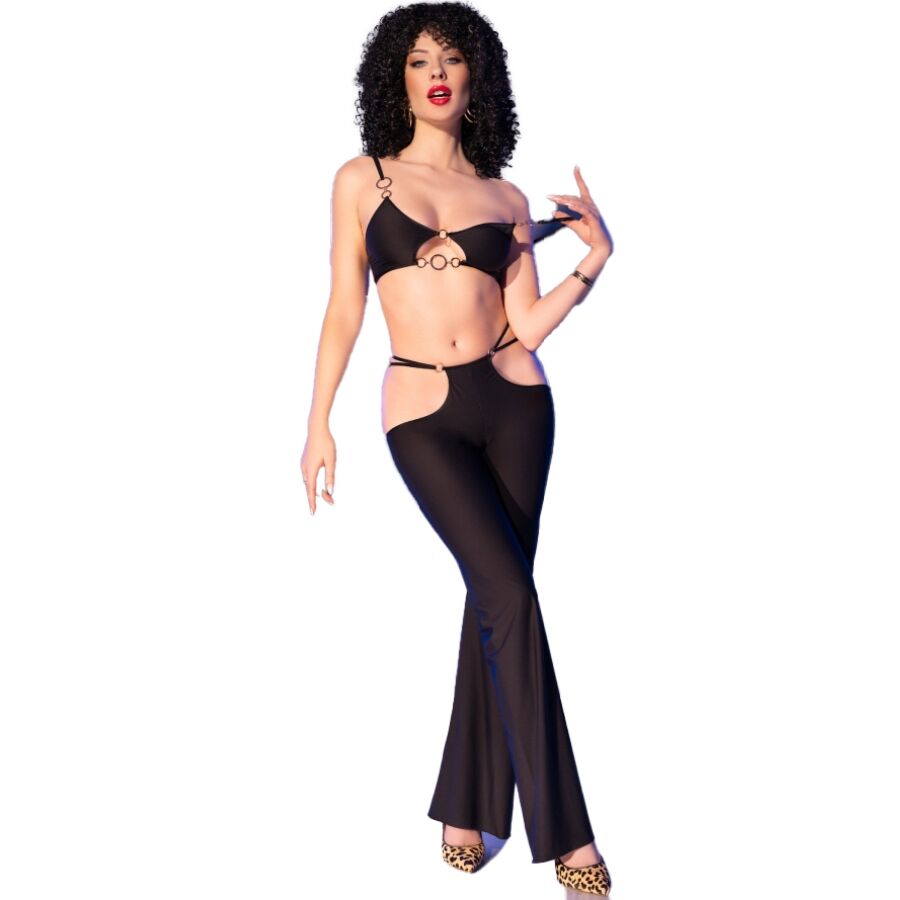 Set Chilirose CR 4851 Top y Leggings Negros con Accesorios Dorados Talla M