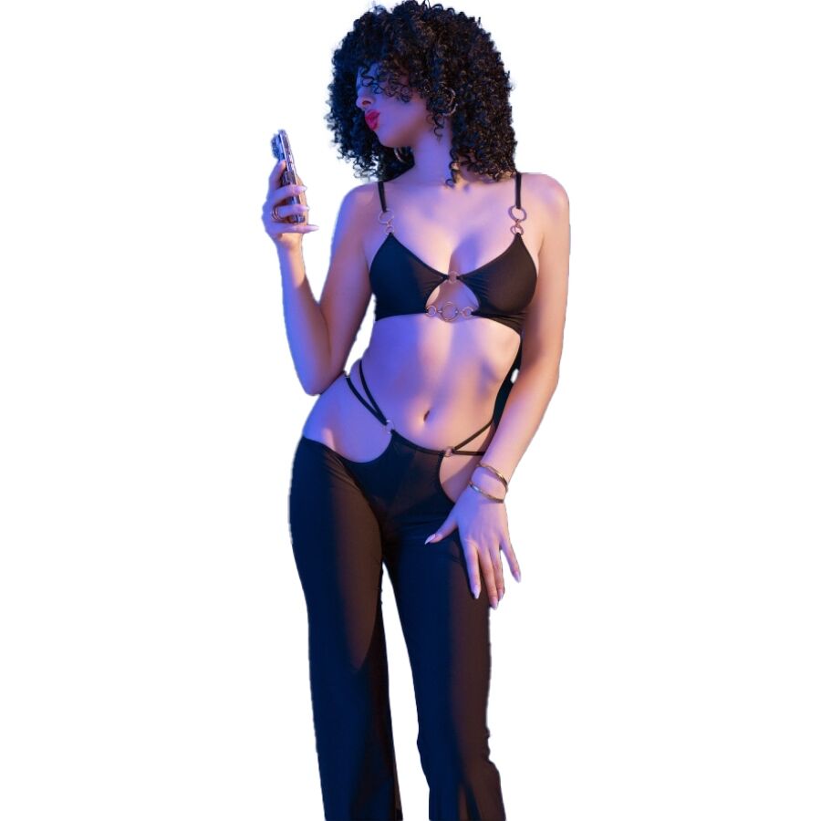 Set Chilirose CR 4851 Top y Leggings Negros con Accesorios Dorados Talla M