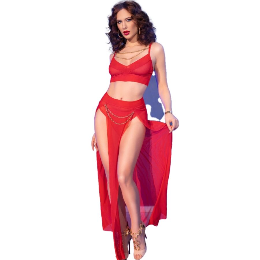 Conjunto Sensual Chilirose CR 4850 Rojo con Accesorios Dorados