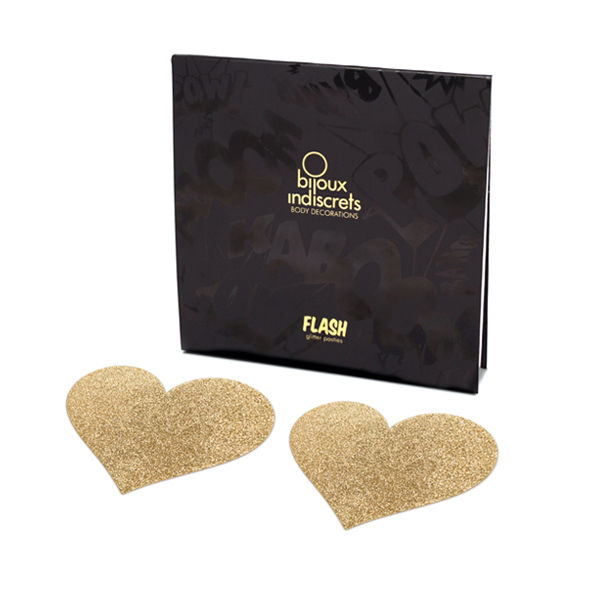 Bijoux Indiscrets Flash Golden Heart - Cubiertas para Pezones Doradas