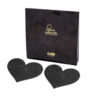 Bijoux Indiscrets Flash Black Heart - Cubrepezones Decorativos en Forma de Corazón