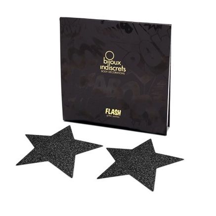 Bijoux Indiscrets Flash Black Star Nipple Caps - Cubrepezones Diseño Estrella
