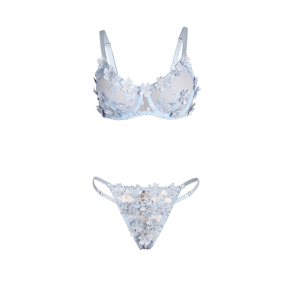 Conjunto de Lencería Subblime Bordado Floral Azul Cielo S/M