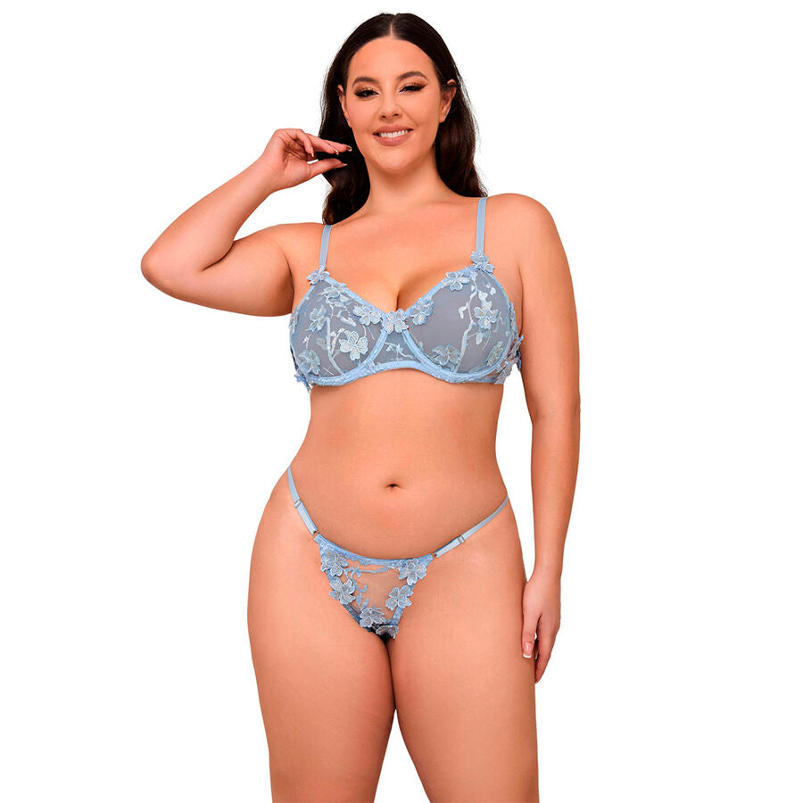 Conjunto de Lencería Subblime con Bordados Florales - Azul Cielo Talla L/XL
