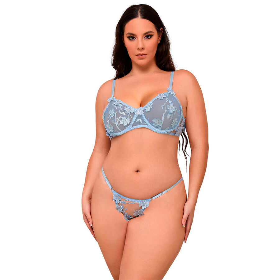 Conjunto de Lencería Subblime con Bordados Florales - Azul Cielo Talla L/XL