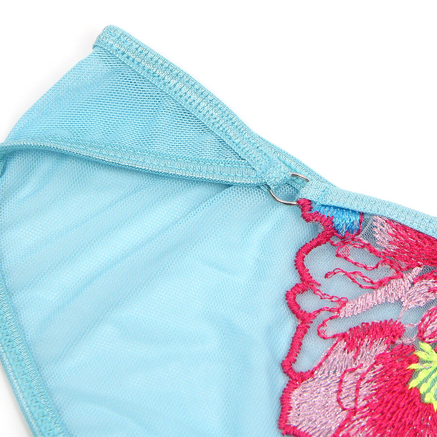 Conjunto Sujetador y Liguero Bordado Flores Rosa S/M - Subblime