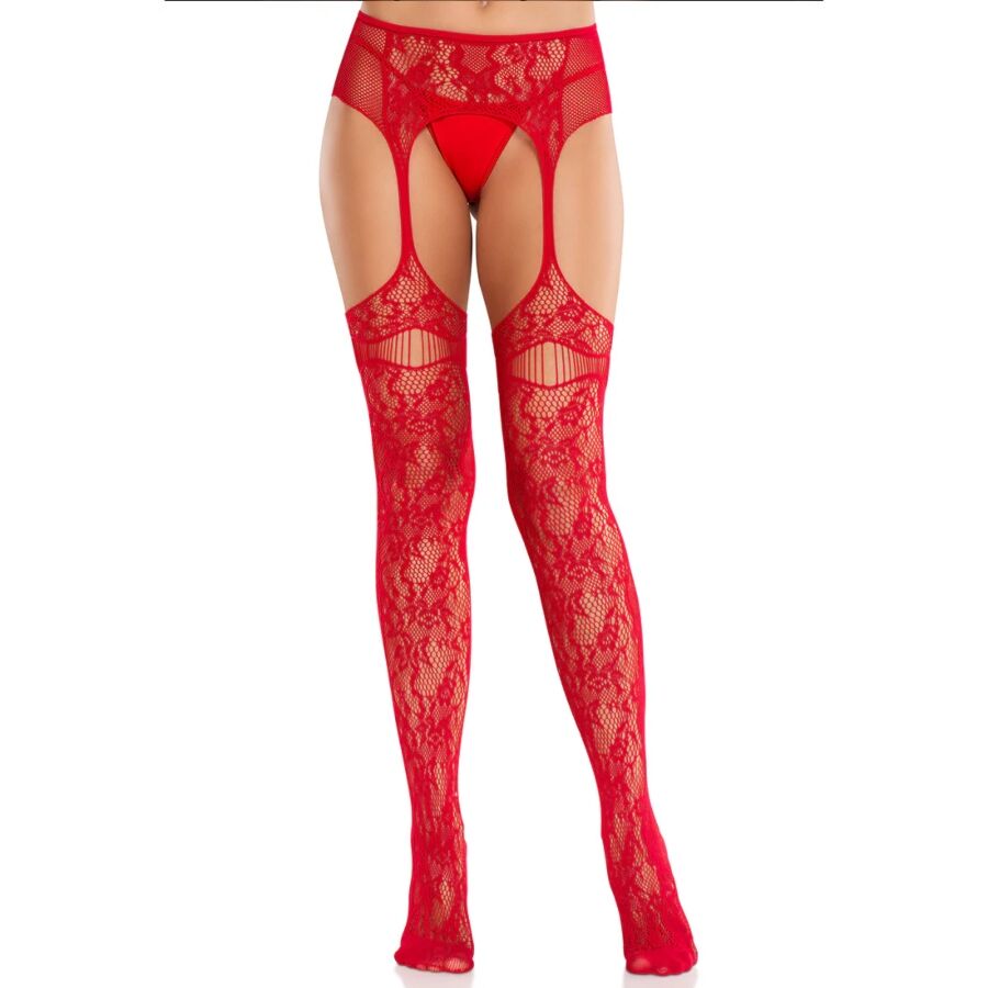 Leg Avenue Medias de Encaje con Ligas Rojo - Ajuste Ceñido y Transpirable