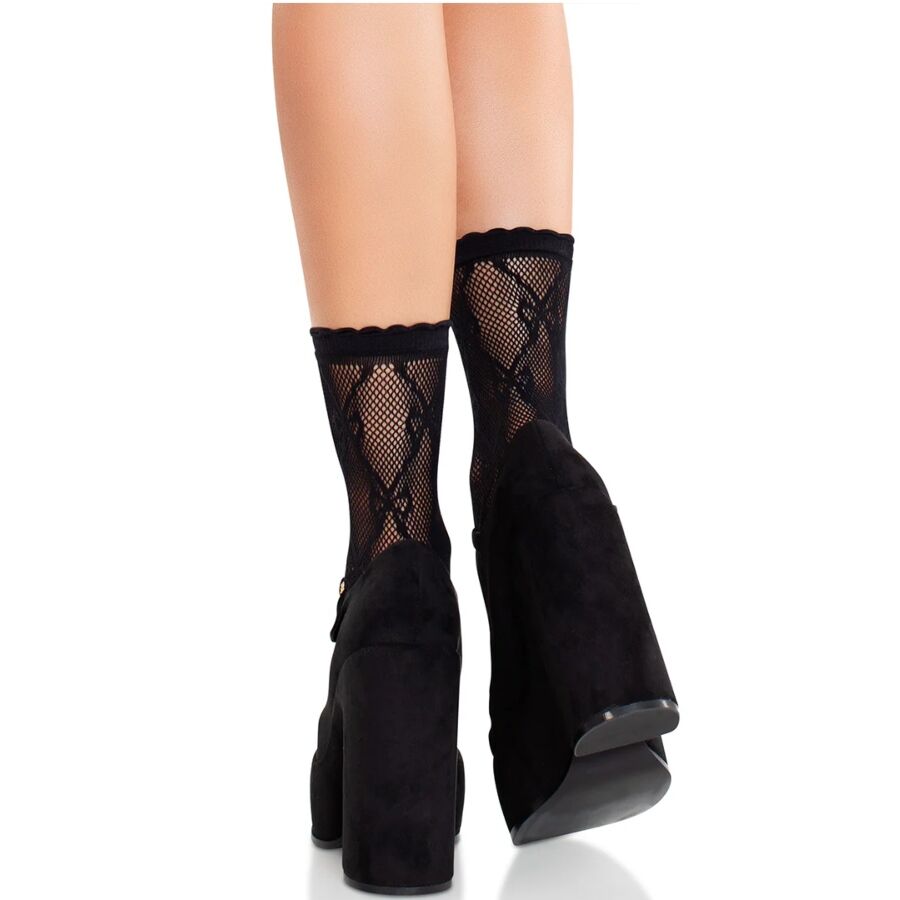 Leg Avenue Black Lace Bow Lace Socks - Medias Elegantes con Encaje