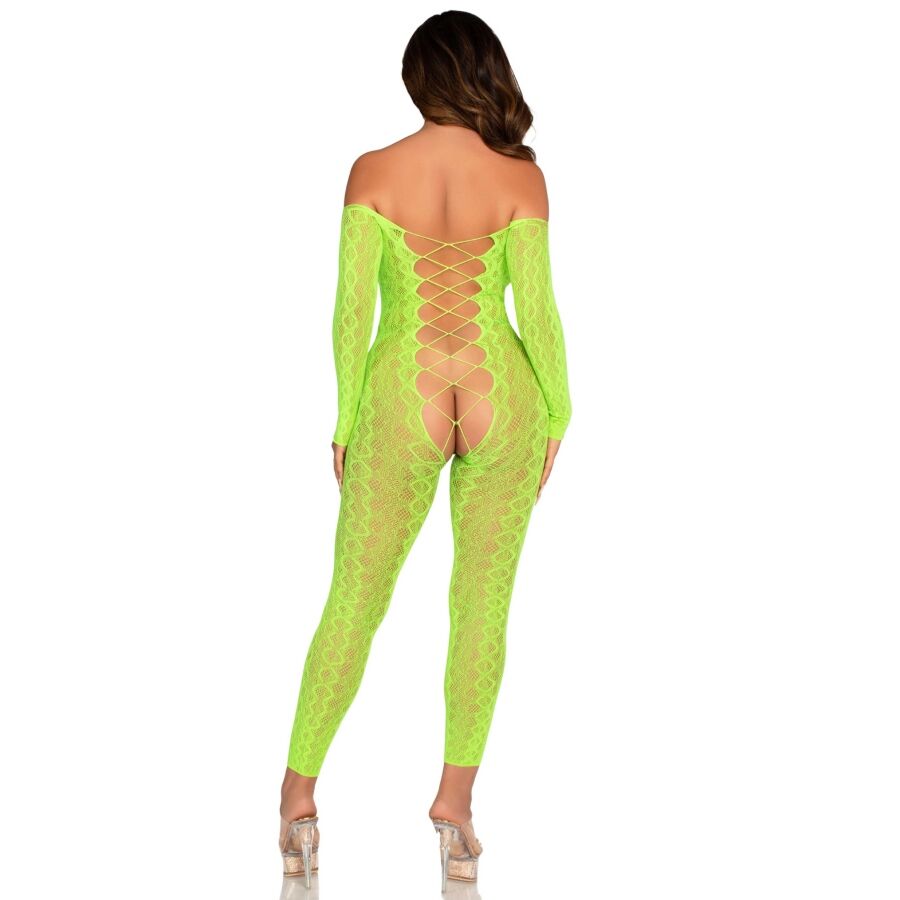 Leg Avenue Bodystocking Encaje Serpiente Crotchless Verde Neón