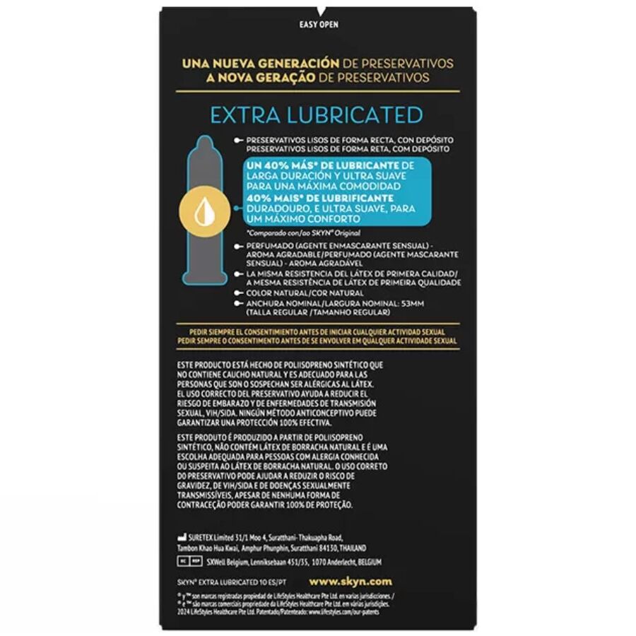 SKYN Extra Lubricated - Preservativos sin Látex 10 Unidades