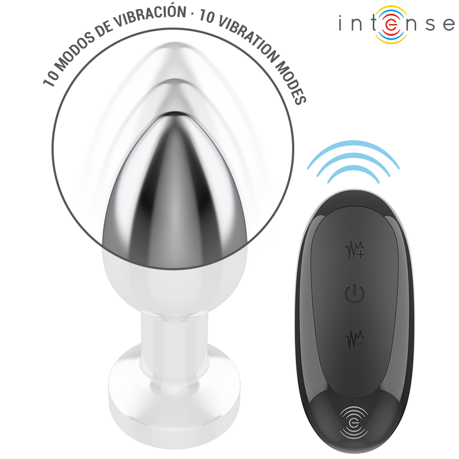Intense Anal Plug Metal 10 Vibraciones Control Remoto Talla M