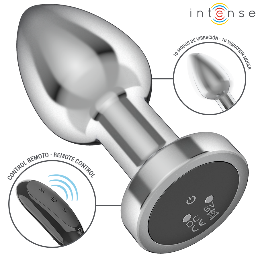 Intense Anal Plug Metal 10 Vibraciones Control Remoto Talla M
