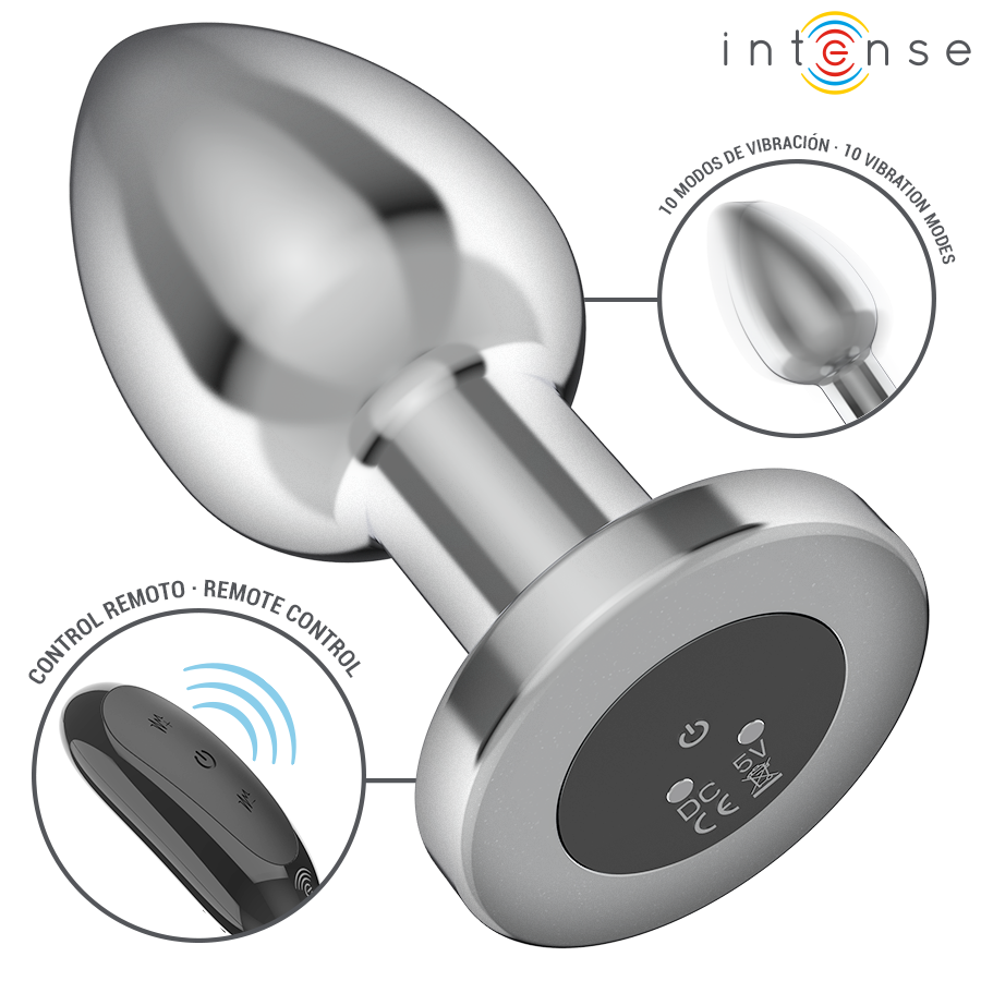 Intense Anal Plug Metal 10 Vibraciones con Control Remoto Talla L