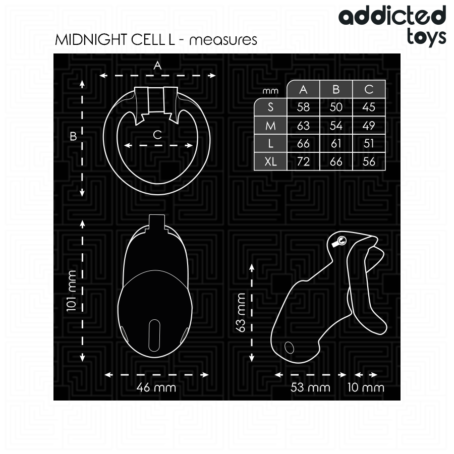 Jaula de Castidad Mindnight Cell Talla L - Acero Inoxidable y Plástico Seguro
