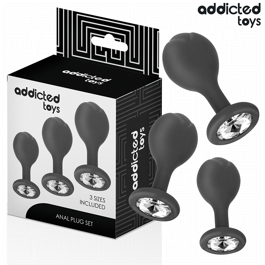 Set de 3 Plugs Anales de Silicona con Gema - ADDICTED TOYS