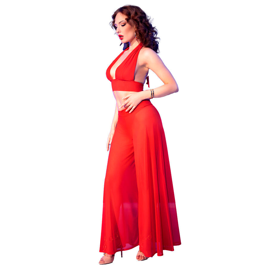 Chilirose CR 4857 Conjunto Lencería Rojo Top y Pantalones Talla M