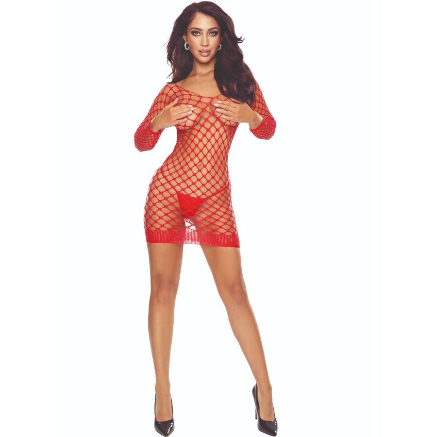 Bodystocking Grid Rojo Passion BS108 - Rejilla Sexy Talla Única