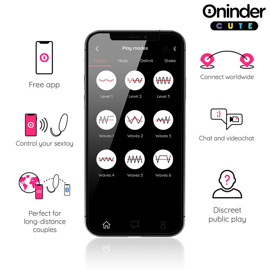 Oninder Cute Love Pleasure Vibro-Wave Tapping Silicone Egg con App