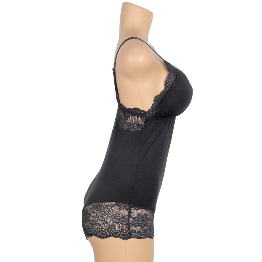 Teddy Black Floral Lace Subblime - Camisón Sensual con Encaje Beige S/M