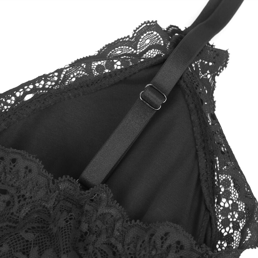 Teddy Black Floral Lace Subblime - Camisón Sensual con Encaje Beige S/M