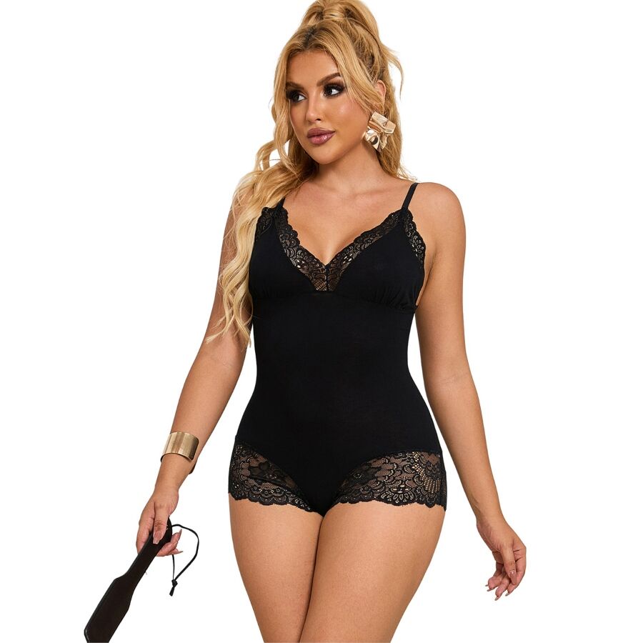 Teddy Black Floral Lace Subblime - Camisón Sensual con Encaje Beige S/M