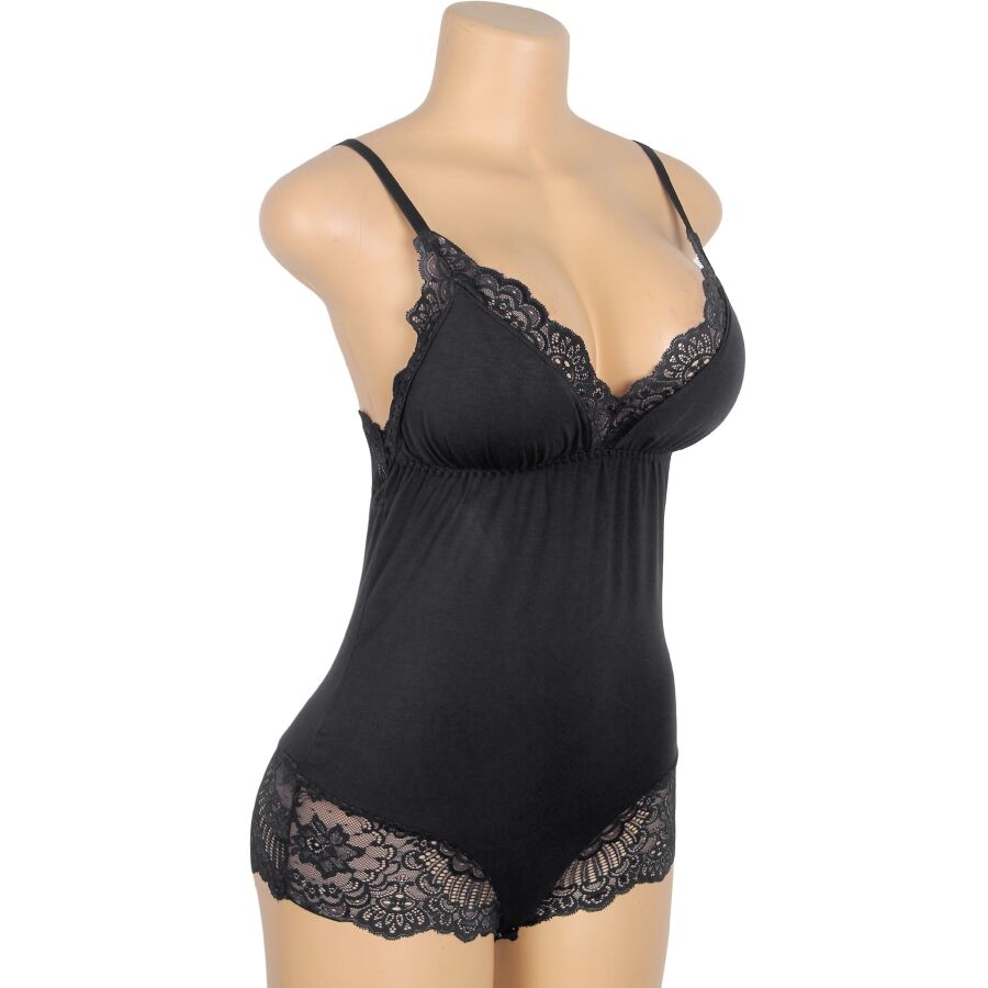 Teddy Black Floral Lace Subblime - Camisón Sensual con Encaje Beige L/XL