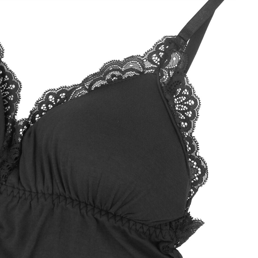 Teddy Black Floral Lace Subblime - Camisón Sensual con Encaje Beige L/XL