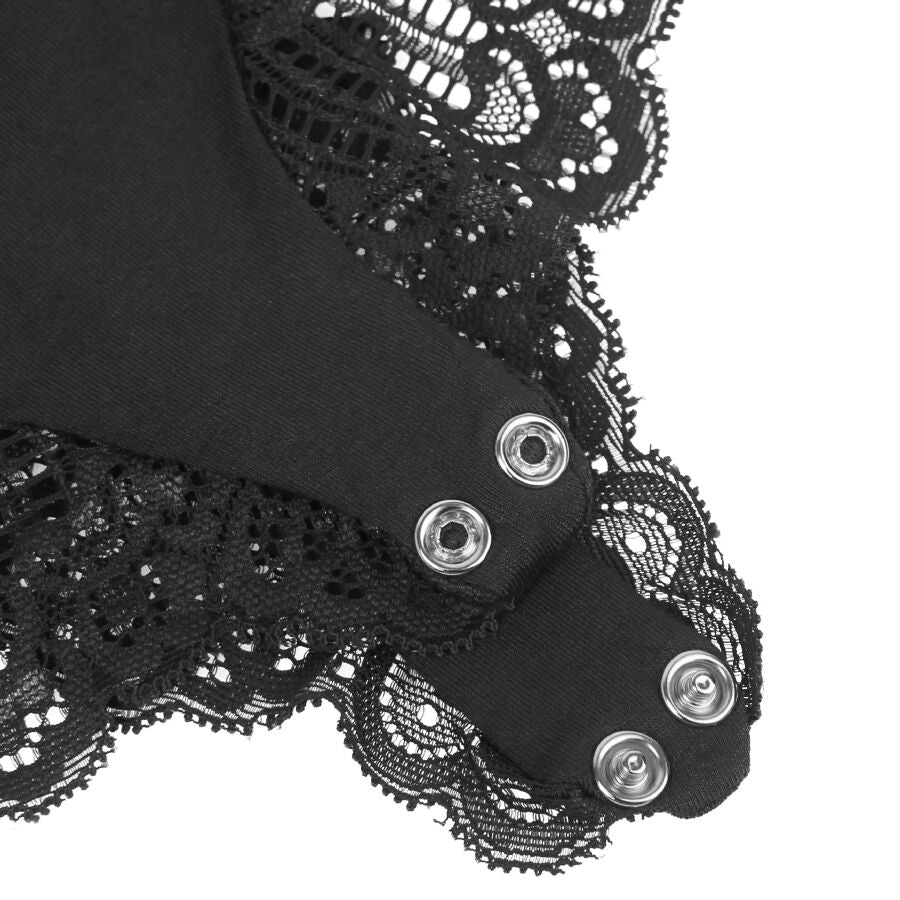 Teddy Black Floral Lace Subblime - Camisón Sensual con Encaje Beige L/XL