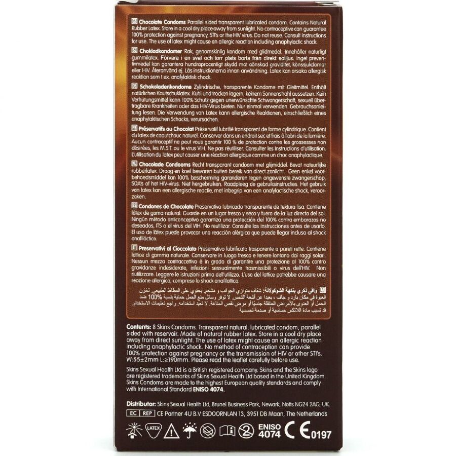 Skins Chocolate Premium Condoms Pack 8 - Preservativos con Sabor