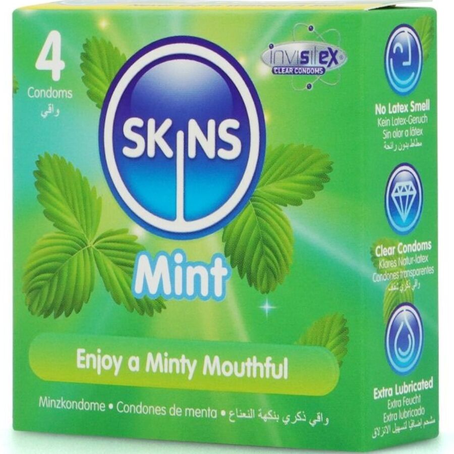 Skins Mint Premium Condoms Pack 4 - Preservativos con Sabor a Menta