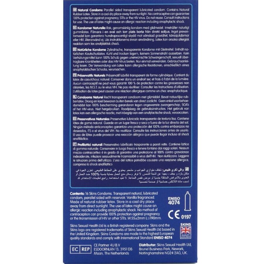 Skins Natural Premium Condoms Pack 16 - Preservativos de Latex Natural