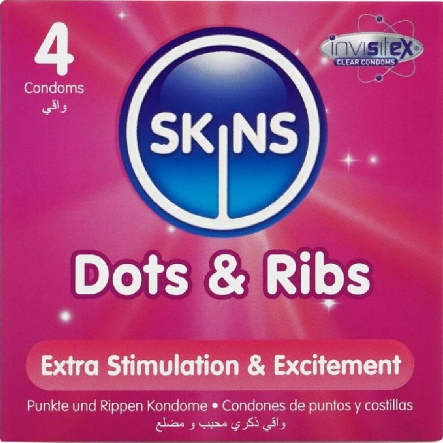 Skins Dots & Ribs Premium Condoms Pack 4 - Preservativos con Textura Innovadora