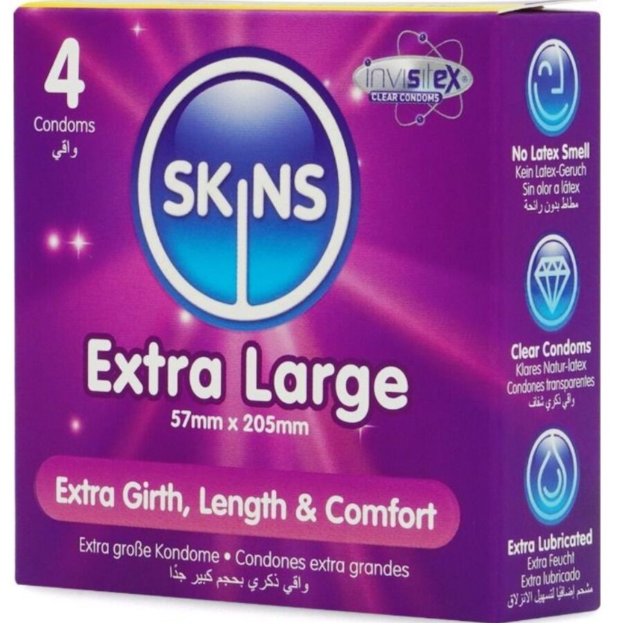 Skins Extra Large Premium Preservativos Latex XXL Pack 4
