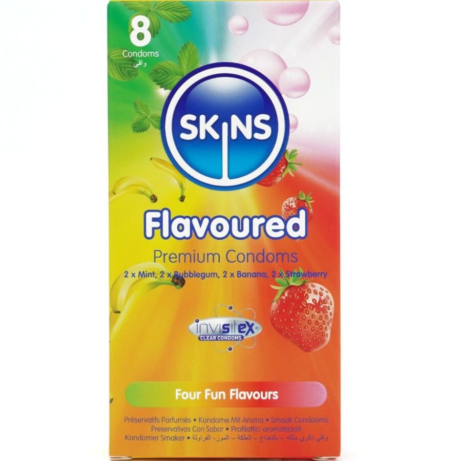 SKINS Multi Flavors Premium Condoms Pack 8 - Preservativos de Sabores