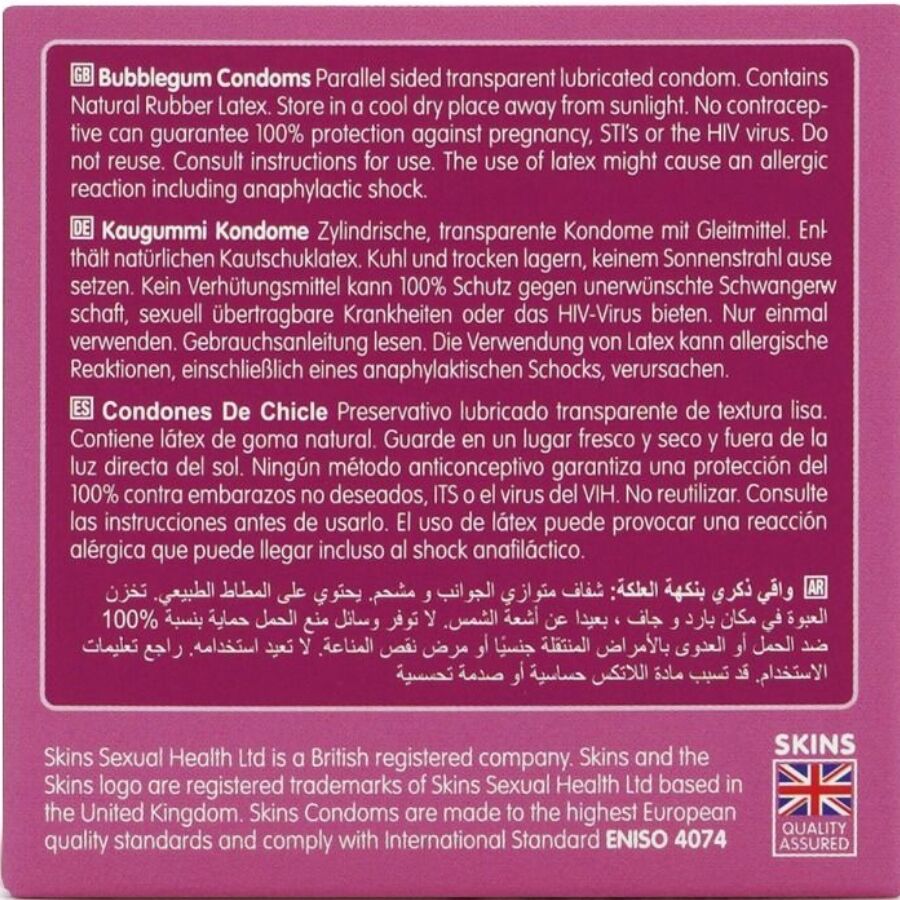 Skins Bubblegum Premium Condoms Pack 4 - Preservativos Aromatizados