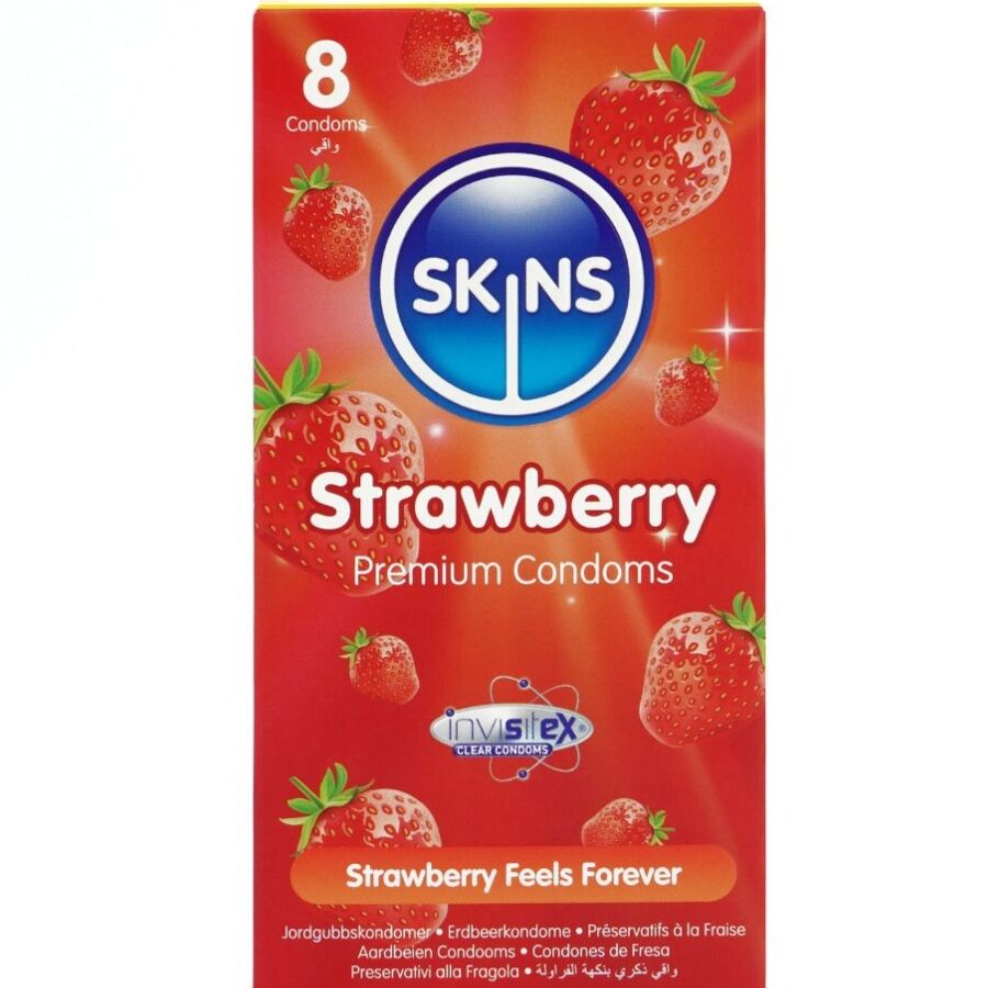 Skins Strawberry Premium Condoms Pack 8 - Preservativos Aromatizados