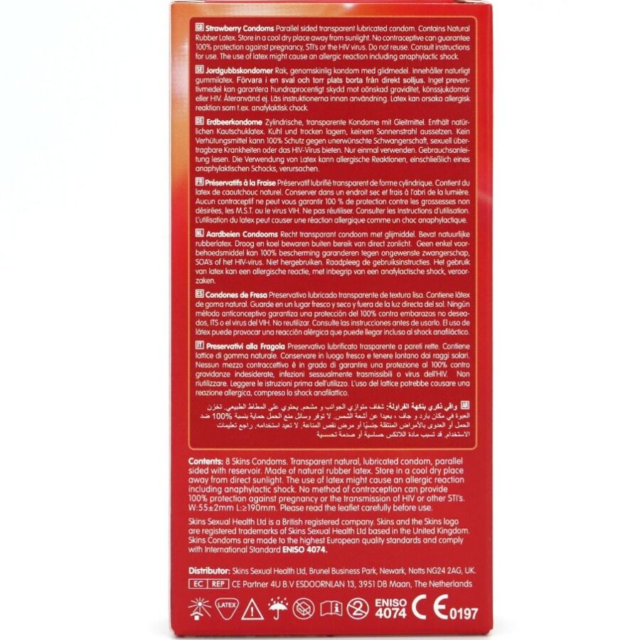 Skins Strawberry Premium Condoms Pack 8 - Preservativos Aromatizados