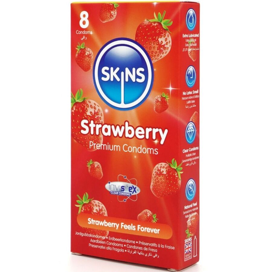 Skins Strawberry Premium Condoms Pack 8 - Preservativos Aromatizados