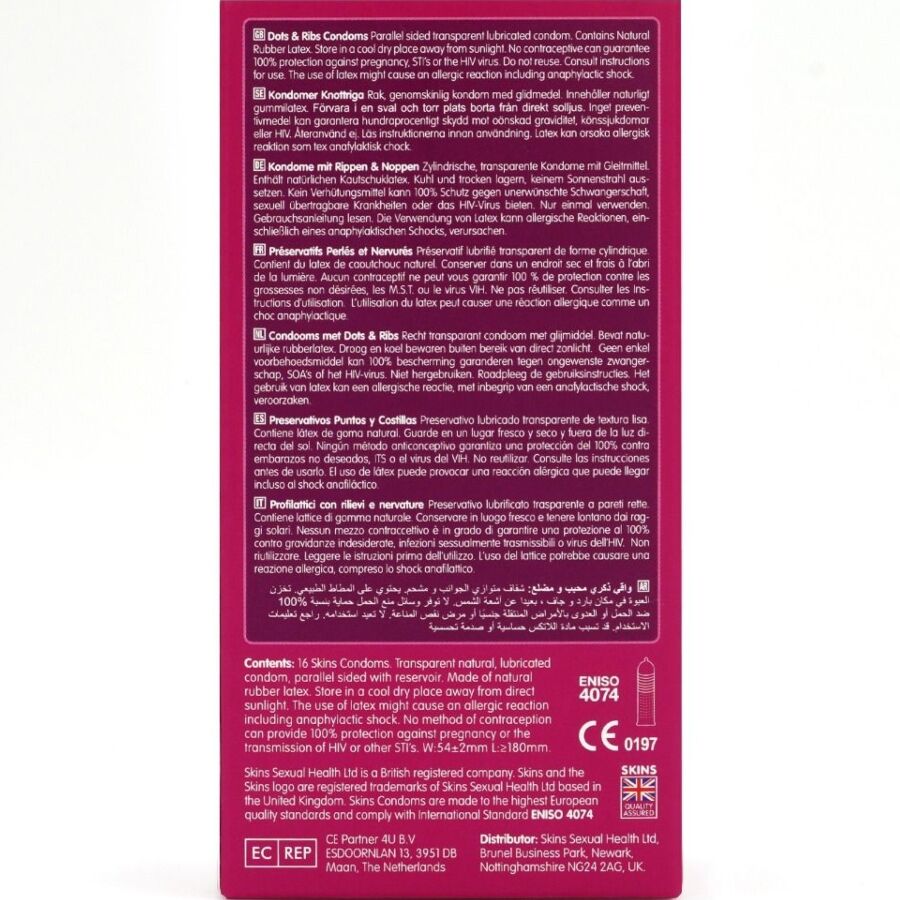 Skins Dots & Ribs Premium Condoms Pack 16 - Preservativos de Textura