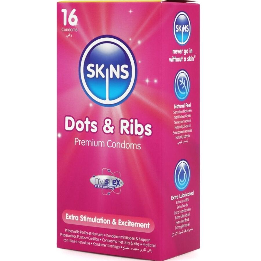 Skins Dots & Ribs Premium Condoms Pack 16 - Preservativos de Textura