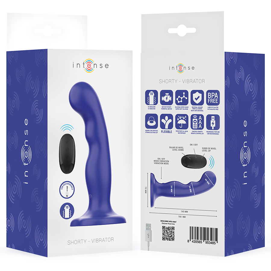 Intense Shorty Vibrator con Ventosa y Control Remoto Azul