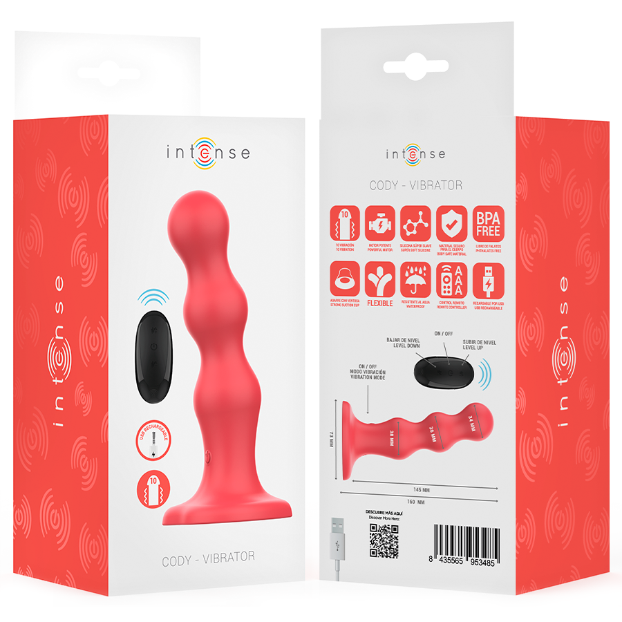 Vibrador Intense con Ventosa y Control Remoto Rojo