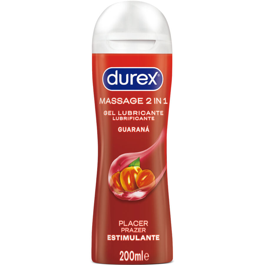 Durex Massage 2 en 1 Estimulante con Guaraná - Gel de Masaje y Lubricante Íntimo 200 ml