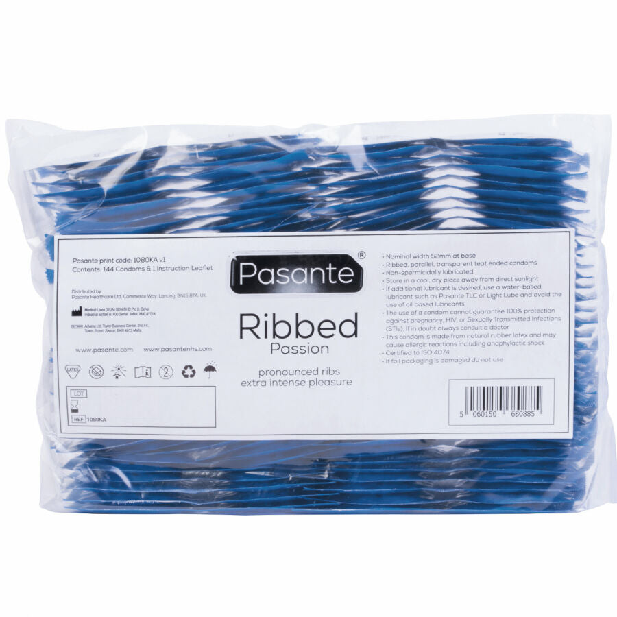 Pasante Ribbed Passion Condoms - Pack de 144 Unidades