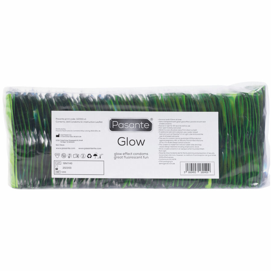 Pasante Glow Condoms - Bolsa de 144 Condones Fluorescentes