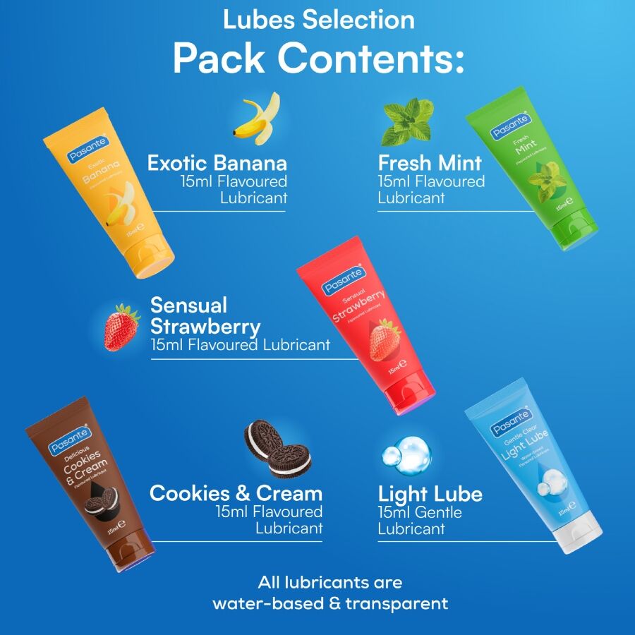 Pasante Pack Lubricantes Sabores Surtidos 5 Unidades x 15 ml